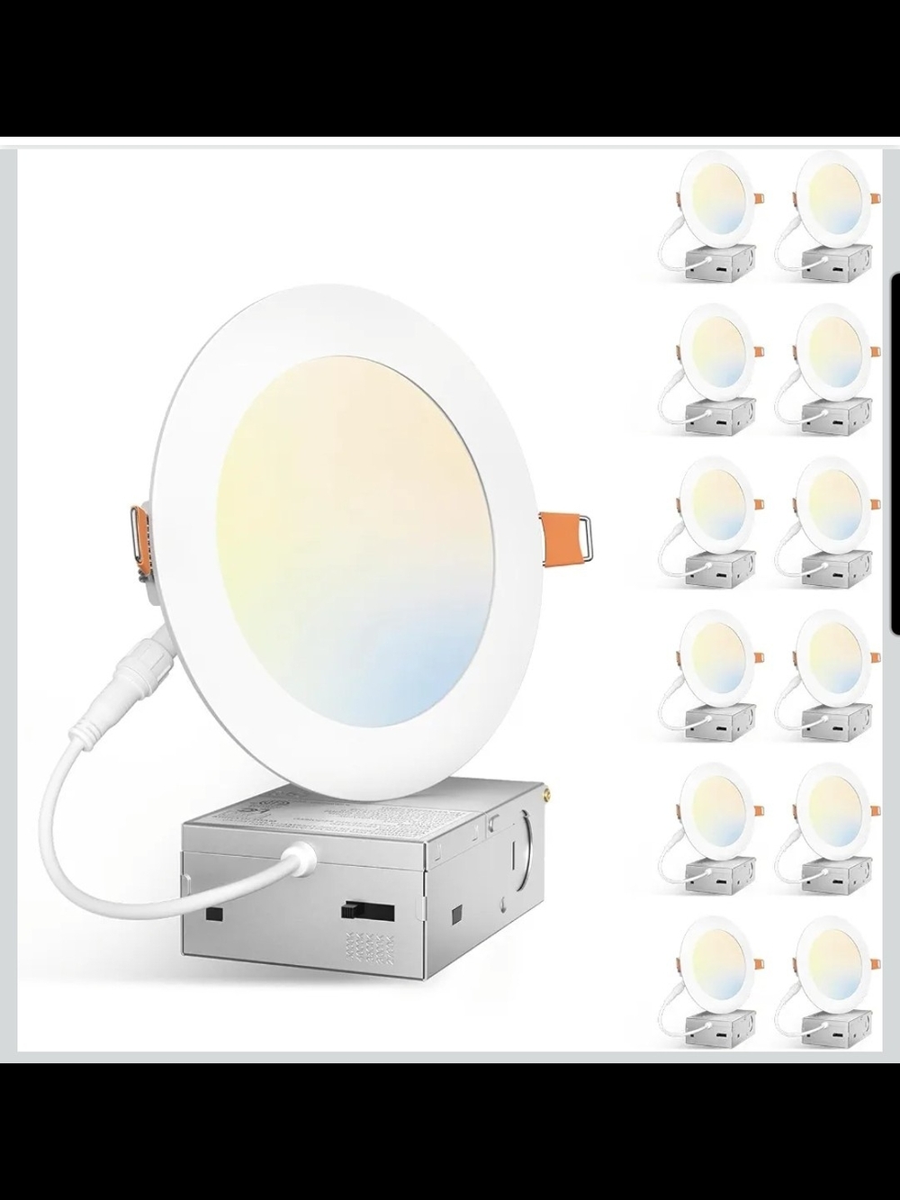 Amico 12 Pack 5" LED Recessed Ceiling Lights 5CCT Canless Wafer Dimmable 900LM